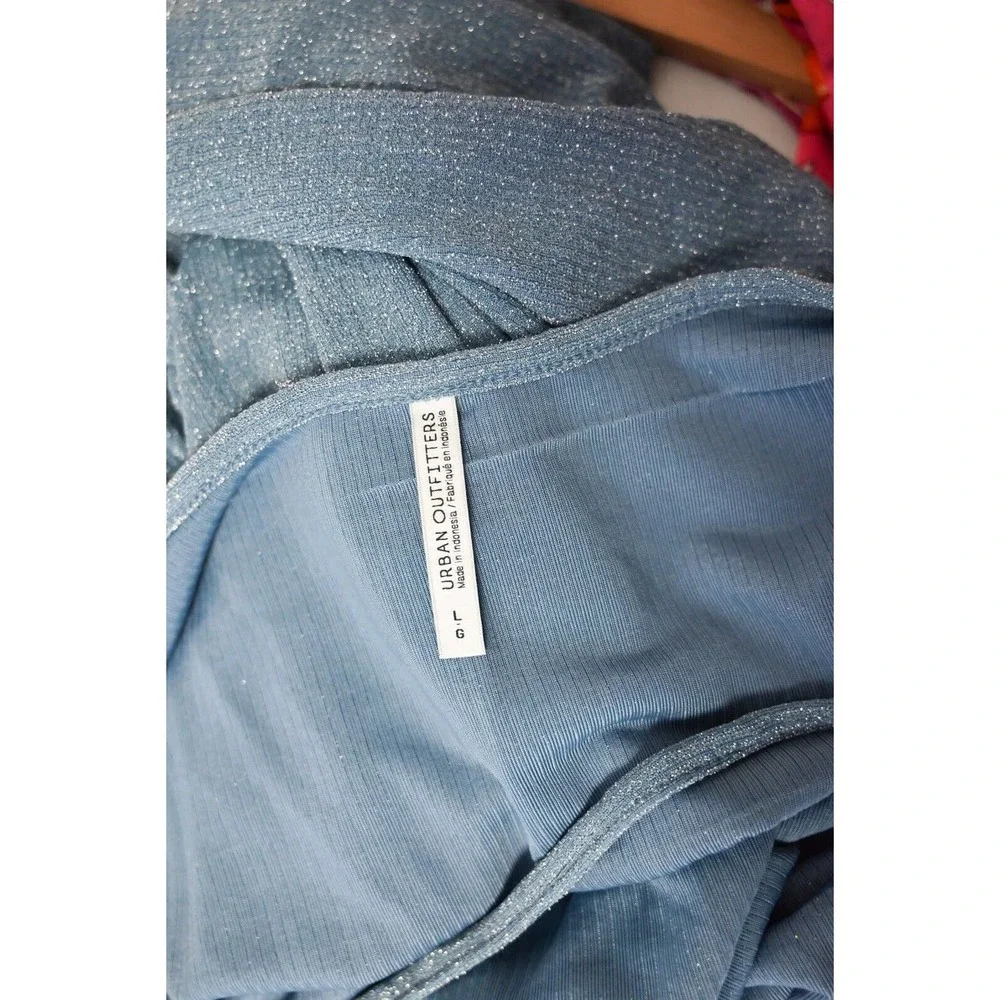 Urban Outfitters Blue Glitter Sleeveless Cross Back Wide Leg Jumpsuit Size L - Picture 4 of 5